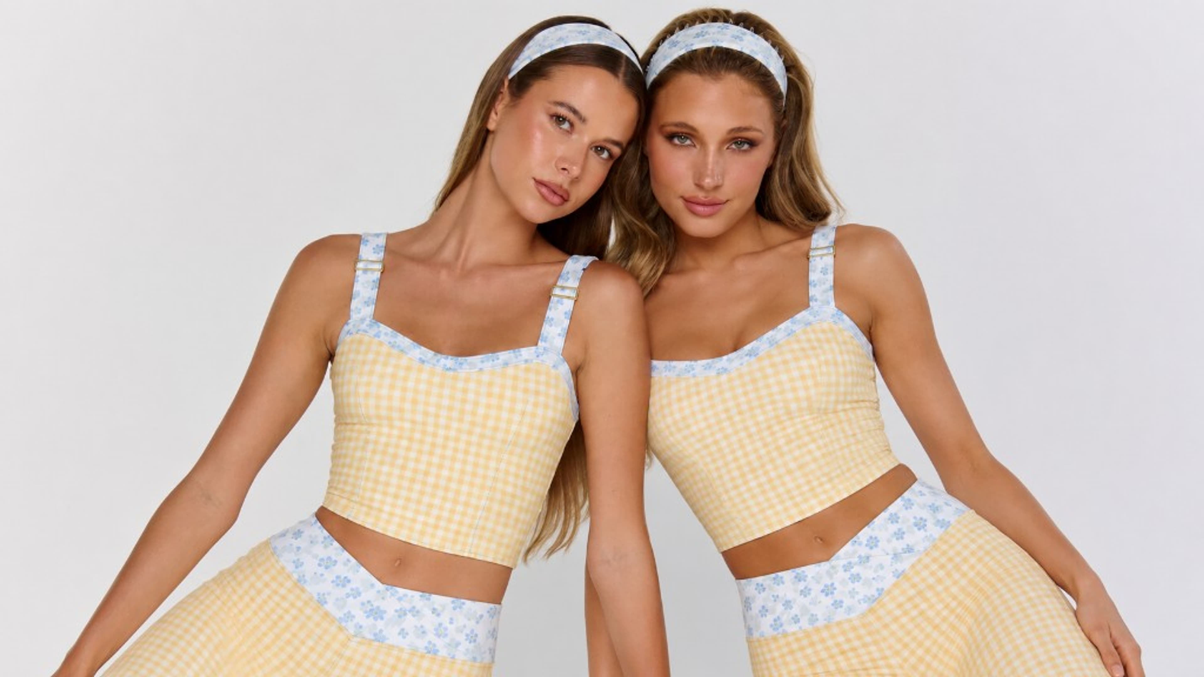 Two friends in the Florence Active butter gingham set