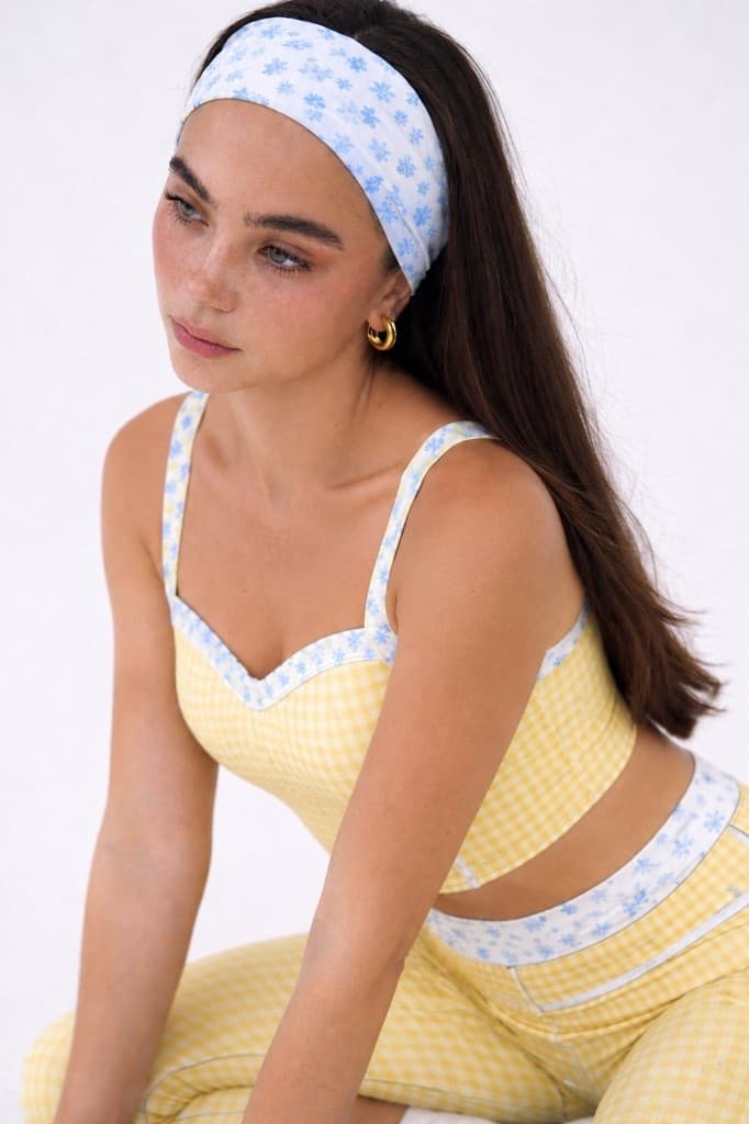 Butter gingham tank with matching headband