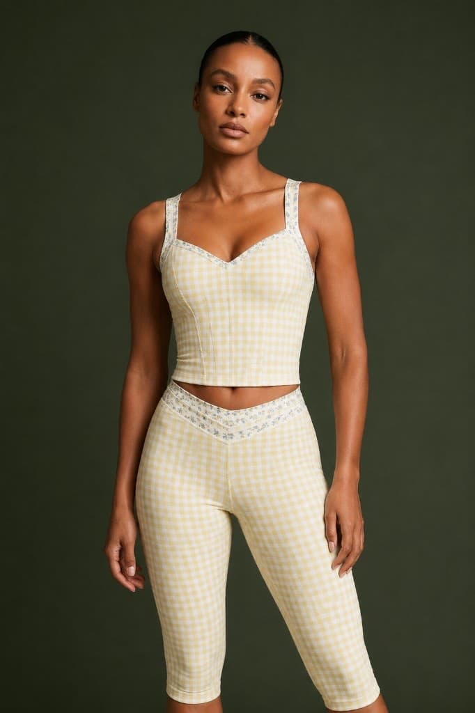 The complete butter gingham set, studio view