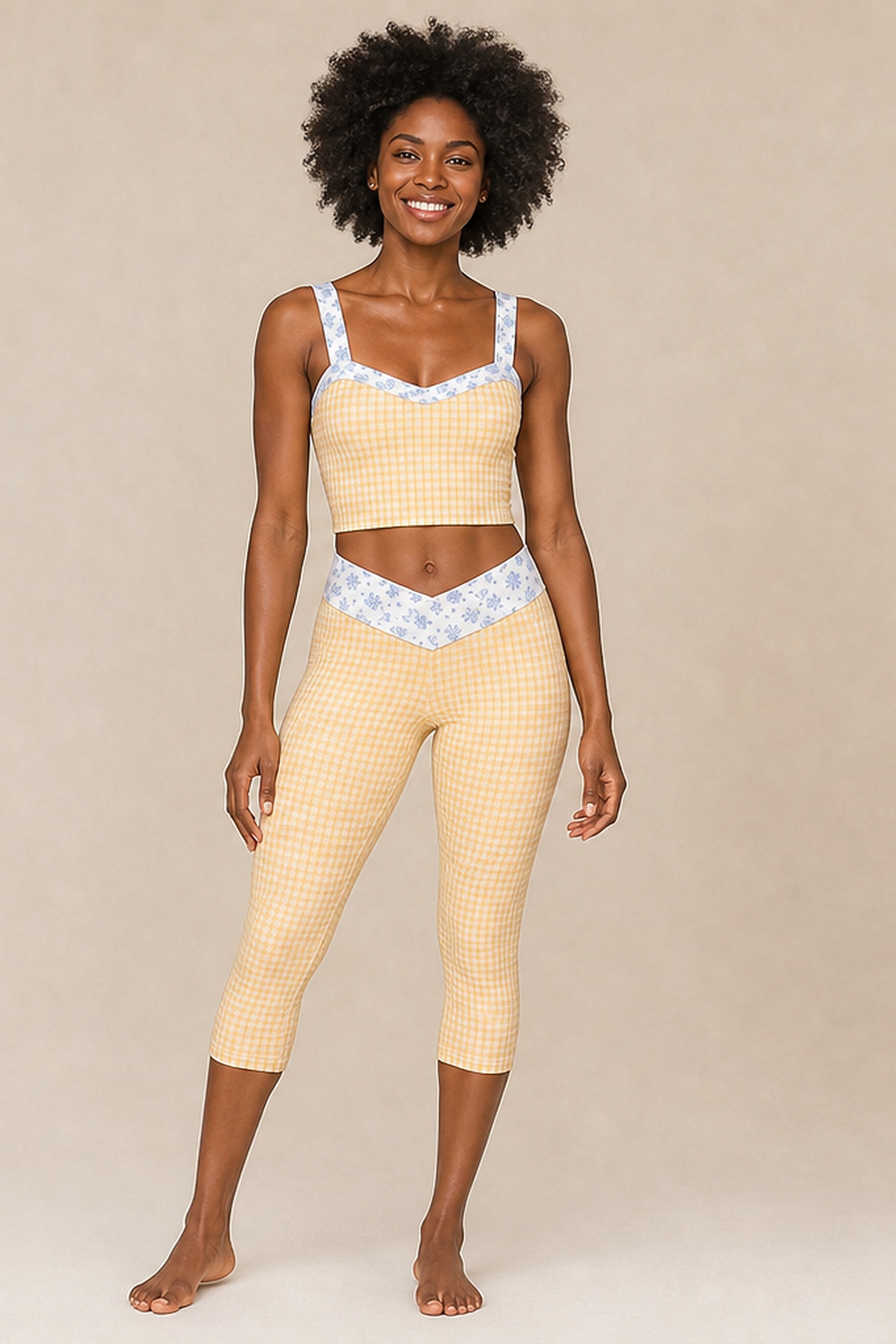 Amara wearing the Butter Gingham Set in size S