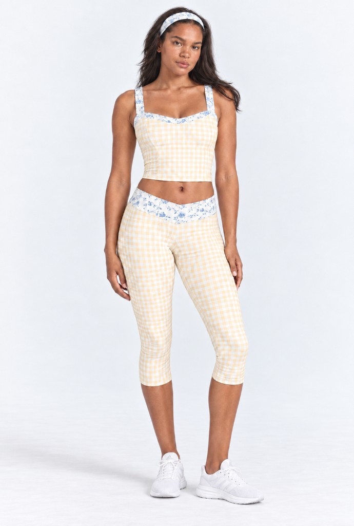 Amara wearing the Butter Gingham Set in size S