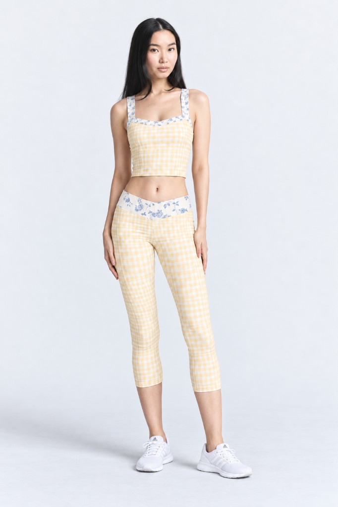 Sofia wearing the Butter Gingham Set in size XS